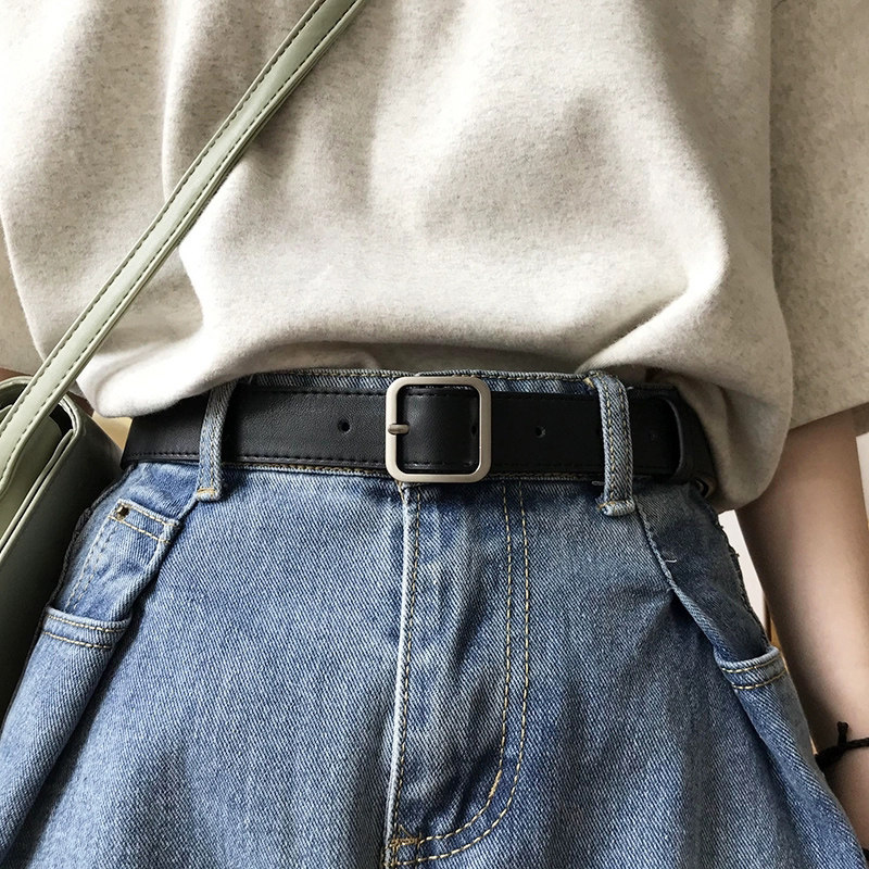 Retro Thin Belt Women's Simple and Versatile Korean Student Casual Fashion Square Buckle Belt Men's Decorative Jeans Belt