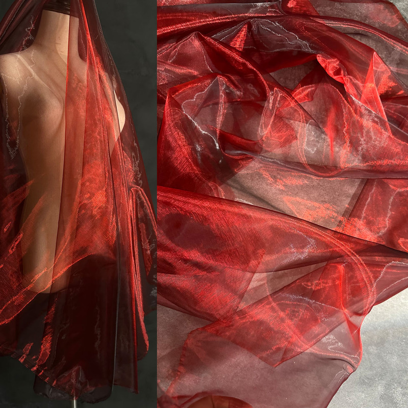 Maroon Jelly Yarn Multi-Color Liquid Water-Gloss Yarn High-Gloss Organza Mesh Fabric Clothing Designer Fabric