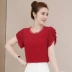 Mùa hè 2019 mới của phụ nữ thời trang sóng voan áo sơ mi nữ tay ngắn bằng lụa ren - Áo sơ mi chiffon ren Áo sơ mi chiffon ren