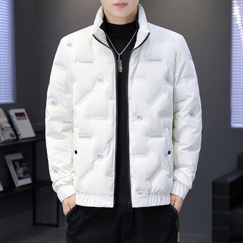 Winter New Fashion down Jacket for Men, Short Style with Stand Collar, Embossed, Warm, White Duck Down, High-End, Trendy, Casual Coat