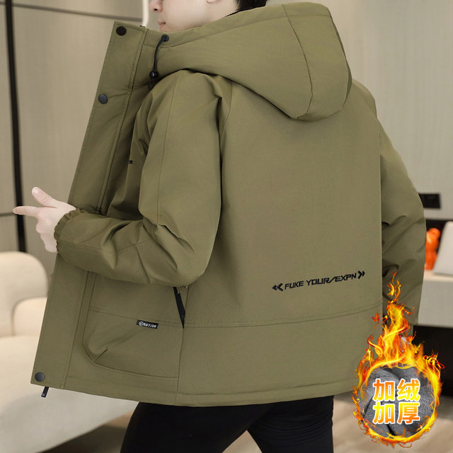 Winter Hooded Fleece Parka Men's Workwear Thickened Warm Cotton Jacket Trendy Casual Windbreaker Cotton Coat