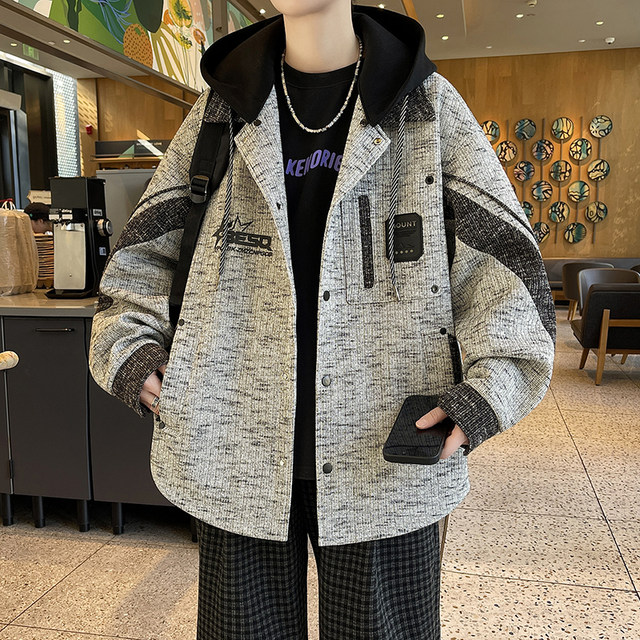 Designed with a Stylish Detachable Hood, Men's Spring and Autumn Jacket for Teenagers, Color-Blocking Trendy Loose Casual Cool Fashion Outerwear