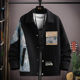 Waffle jacket men's autumn ethnic style splicing loose casual lapel jacket fashionable handsome versatile clothing