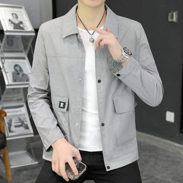 Sun Protection Clothing for Men, Summer Lightweight Jacket, Casual Ice Silk Breathable Versatile Lapel Top, High-End Trendy Coat