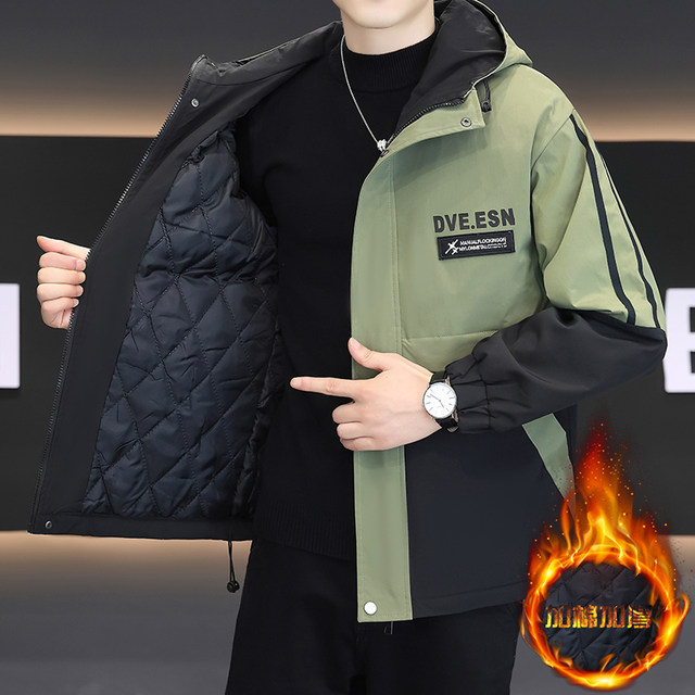 Autumn and Winter Double-Layer Hooded Jacket for Men, Thickened Cotton Coat, 2025 New Windproof Trendy Brand Jacket, Softshell Jacket