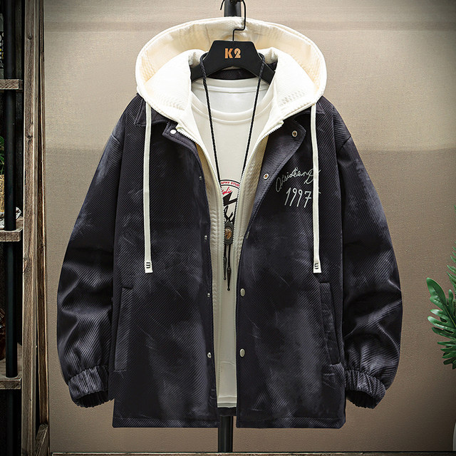 Fake Two-Piece Jacket for Men with Hood, Personalized Print, for Teenagers and Students, 2026 Spring New Arrival, Trendy Cool Jacket for Older Children