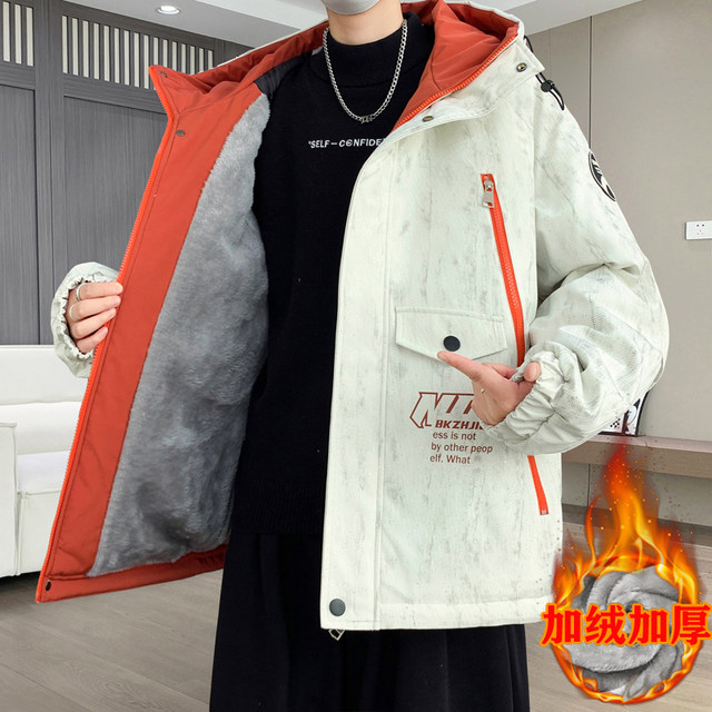 Winter new style velvet thickened hooded jacket men's handsome casual warm winter parka cotton jacket jacket