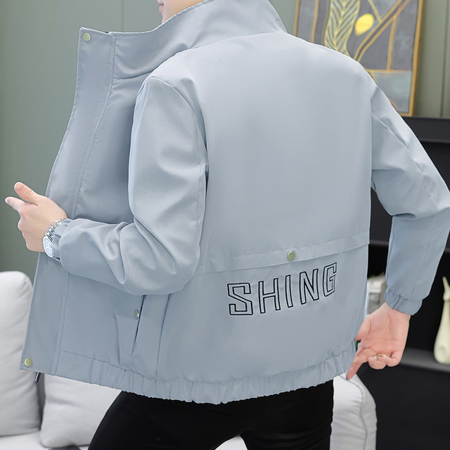 Trendy Workwear Jacket for Men, Spring and Autumn 2025 New Style, High-End Fashion Embroidered Coat, Windproof Stand-Up Collar Trench Coat