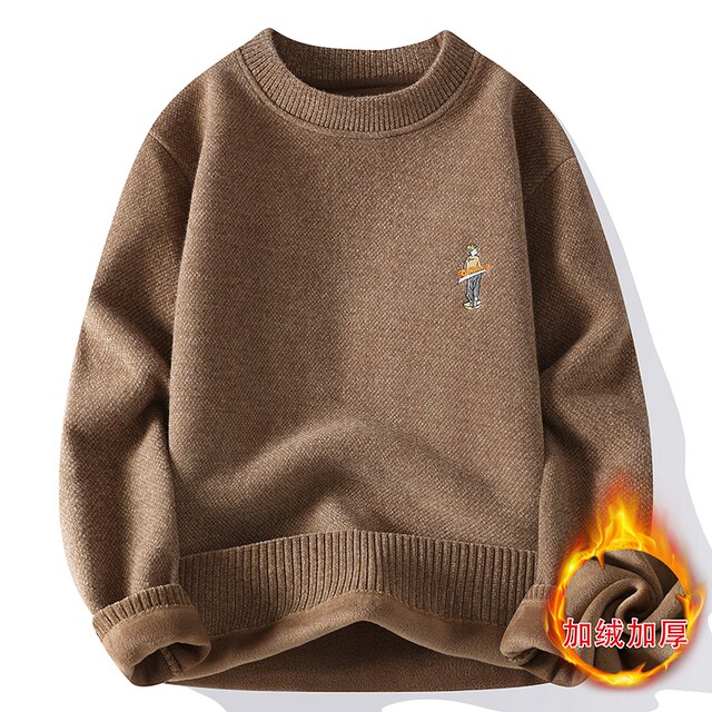 Fleece-Lined Thick Sweatshirt for Men, Trendy Brand, Loose Fit, 2023 Autumn and Winter New Style, Warm Inner Layer, Trendy Men's Base Shirt