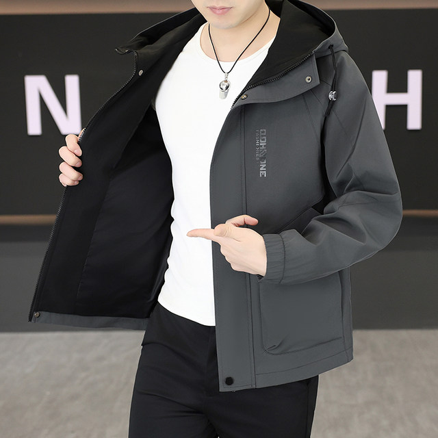 Workwear Jacket for Men 2026 New Spring and Autumn Hooded Jacket for Teenagers Casual American Style Stylish Windproof Windbreaker