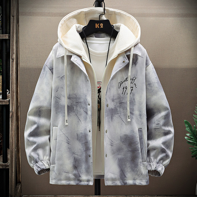 Fake Two-Piece Jacket for Men with Hood, Personalized Print, for Teenagers and Students, 2026 Spring New Arrival, Trendy Cool Jacket for Older Children