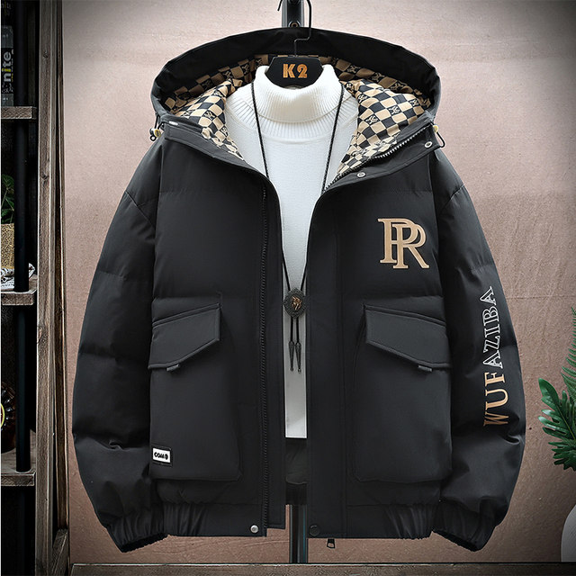 Winter cotton coat men's hooded thickened loose trendy youth down cotton coat trendy brand workwear cotton jacket warm jacket