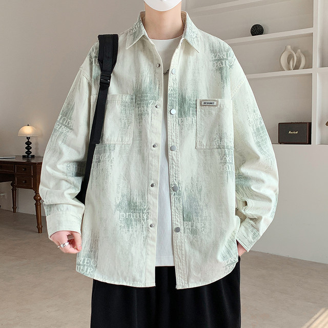 American-Style Tie-Dye Shirt for Men, New Spring and Autumn Loose Fit Long-Sleeve Shirt with a Stylish Casual Brand Design, Cardigan Jacket