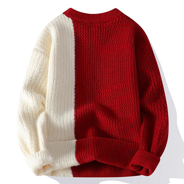 Color-Blocked Crew Neck Sweater for Men, Autumn and Winter 2024 New Style, Loose Trendy Brand Base Knitwear, Thickened and Warm Top