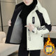 Plush jacket men's winter hooded thickened warm work jacket teenagers trendy casual contrast color parka cotton jacket