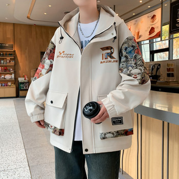 Workwear Jacket for Men, New Spring and Autumn Style, Hong Kong Style Hooded Jacket, Trendy Brand Coat, Stylish and Versatile Top for Teenagers