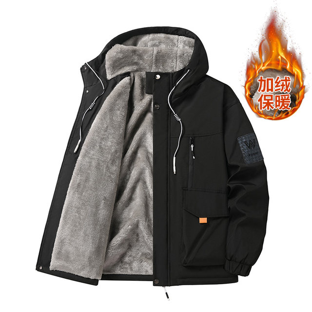 Autumn and Winter Youth Fleece-Lined Thickened Cold-Resistant Warm Jacket Men's Jacket Cotton Coat Junior High School and High School Students' Softshell Jacket