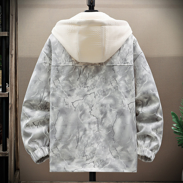 Fake Two-Piece Hooded Jacket for Men, Spring and Autumn 2026 New Tie-Dye Printed Jacket, Trendy Casual Top for Teenagers