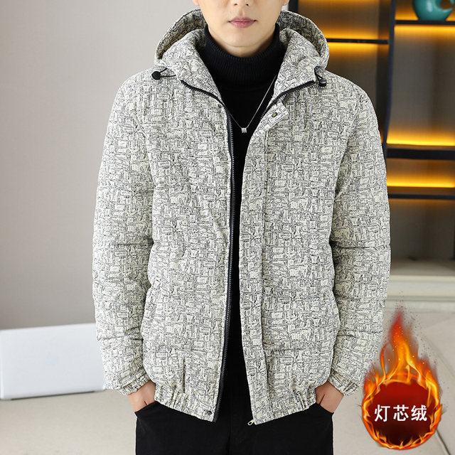 Corduroy jacket men's autumn and winter cotton thickened hooded cotton coat trendy brand handsome casual loose high-end cotton coat