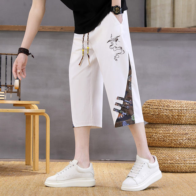 Color-Blocked Chinese Style Summer Shorts for Men 2025 New National Trend High-End Casual Straight-Leg Breathable Ice Silk Pants