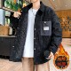 Men's Autumn and Winter New Style Jacket for Teenagers and Students, Loose-Fitting Workwear, Trendy Brand, Turn-Down Collar, Padded and Thickened Jacket