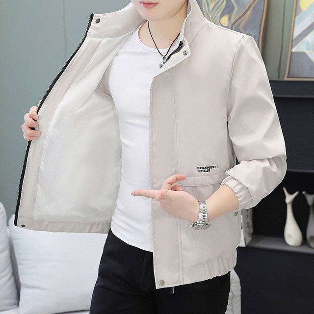 Trendy Workwear Jacket for Men, Spring and Autumn 2025 New Style, High-End Fashion Embroidered Coat, Windproof Stand-Up Collar Trench Coat