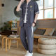 Chinese style suit men's summer thin ice silk short-sleeved nine-point pants paired with a set of Hanfu casual Chinese Tang suit