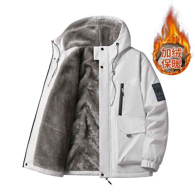 Autumn and Winter Youth Fleece-Lined Thickened Cold-Resistant Warm Jacket Men's Jacket Cotton Coat Junior High School and High School Students' Softshell Jacket