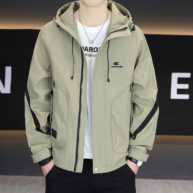 Men's Jacket for Spring and Autumn 2026 New Style Hooded Workwear Jacket Loose Casual Trendy Brand High-End Men's Clothing