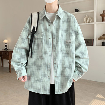 Plaid Long-Sleeved Shirt Jacket for Men Spring 2026 New Loose Lapel Jacket for Teenagers and Students American Style Top