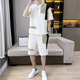 Teenagers' Waffle T-Shirt, Fashionable and Handsome Short-Sleeved Shorts Set, Men's Summer Loose Ice Silk Casual Two-Piece Set
