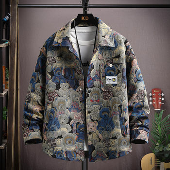 Autumn Men's Jacket, Loose Fit, Cool and Stylish, Ethnic Style Print, 2025 New Trendy Brand, Versatile Casual Lapel Top Coat