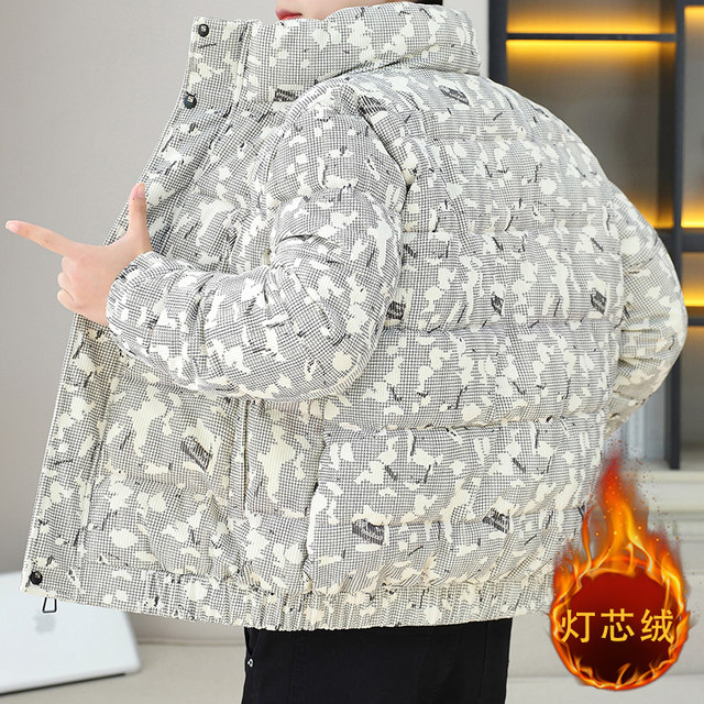 Corduroy cotton coat men's winter thickened warm down cotton coat trendy brand stand-up collar bread coat high-end handsome cotton jacket