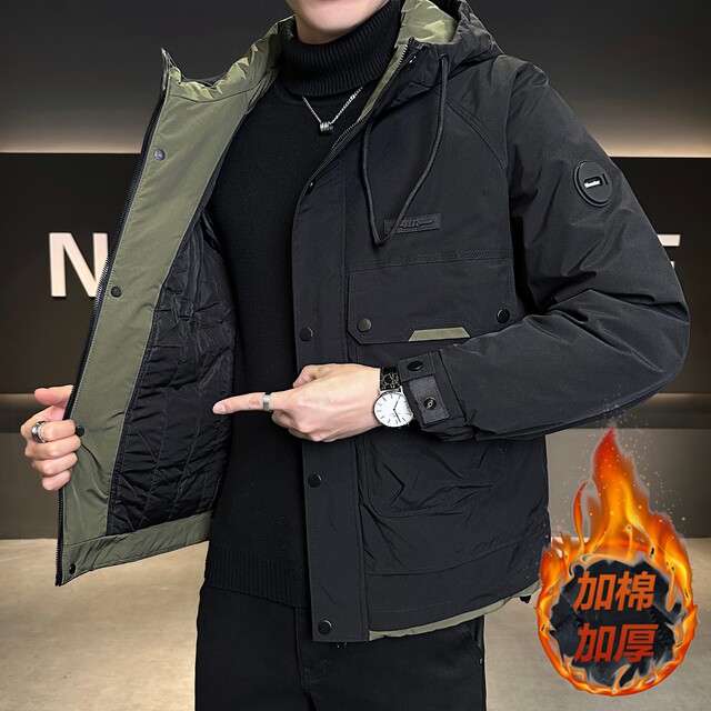 New Winter Hooded Jacket for Men, Thickened with Cotton, Casual Windbreaker, Workwear, Cold-Proof and Warm Cotton Clothing