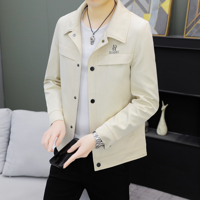 Youthful Solid Color Stylish Lapel Work Jacket Spring Men's Korean Style Trendy Casual Coat Fashionable High-End Top