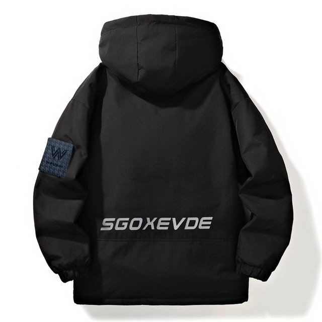 Winter Coat for Men, Fleece-Lined and Thickened, Trendy Brand Jacket, Men's Hooded Loose-Fitting Warm Cotton-Padded Jacket, Youth Parka