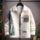 Waffle jacket men's autumn ethnic style splicing loose casual lapel jacket fashionable handsome versatile clothing