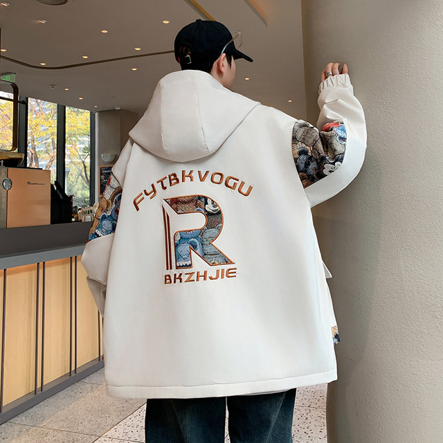 Work jacket men's spring and autumn new Hong Kong style hooded jacket trendy brand jacket teenagers handsome versatile top