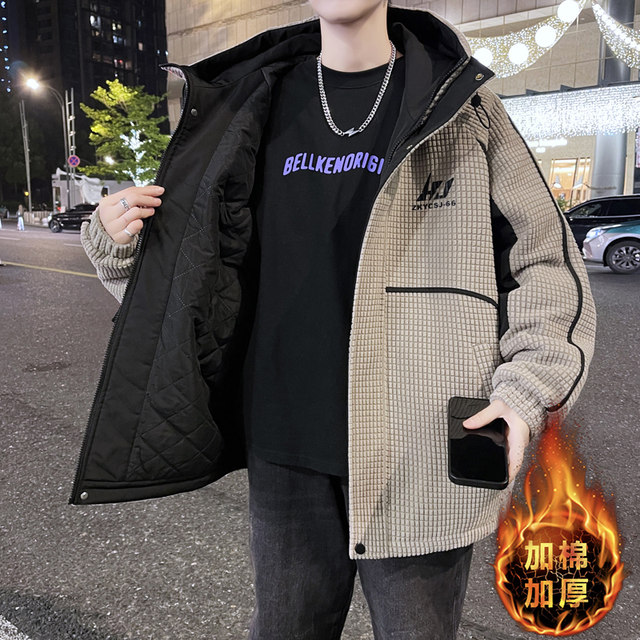 Winter youth Austrian velvet men's jacket Hong Kong style trendy hooded versatile cotton padded thickened warm cotton coat