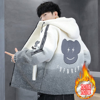 Men's Winter Fleece-Lined Thickened Jacket ins Trendy Brand Hooded Cotton Coat Loose Trendy Plus Size Warm Top