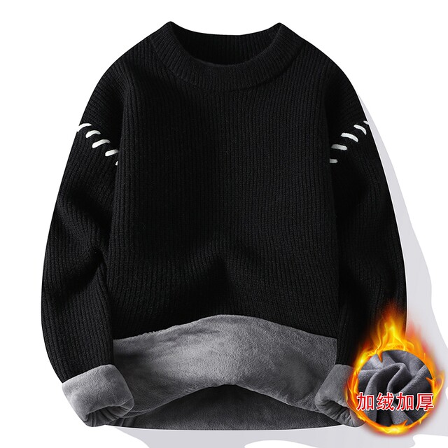 Personalized Patchwork Sweater for Men, Winter Fleece-Lined and Thickened Knit Base Shirt, Cool and Stylish Warm Sweater for Teenagers