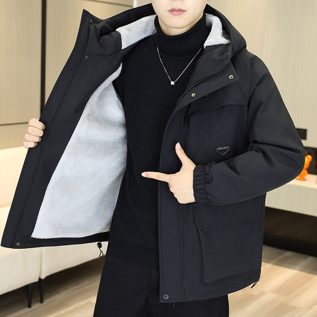 Youth Winter Fleece-Lined Thick Parka for Men 2025 New Warm Hooded Loose Casual Cotton Jacket Coat