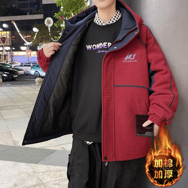 Winter youth Austrian velvet men's jacket Hong Kong style trendy hooded versatile cotton padded thickened warm cotton coat