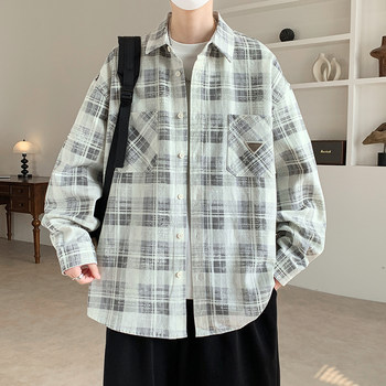 High-End Spring and Autumn Plaid Jacket for Men, Teenagers, High School Students, Trendy Casual Long-Sleeve Shirt