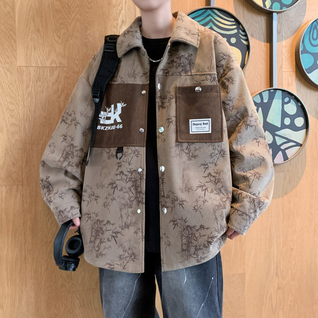 Men's Spring and Autumn Jacket Trendy Brand 2026 New Slim Fit Lapel Printed Men's Short Jacket Stylish Jacket