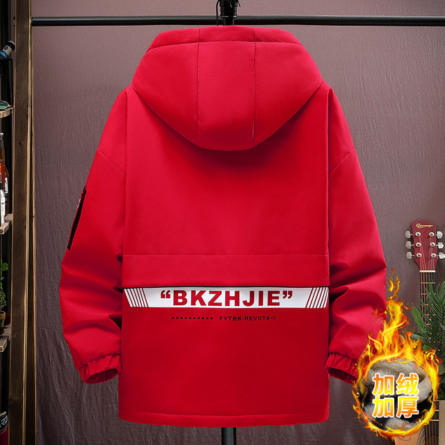 New winter hooded workwear parka cotton coat men's velvet thickened warm jacket loose casual cotton coat