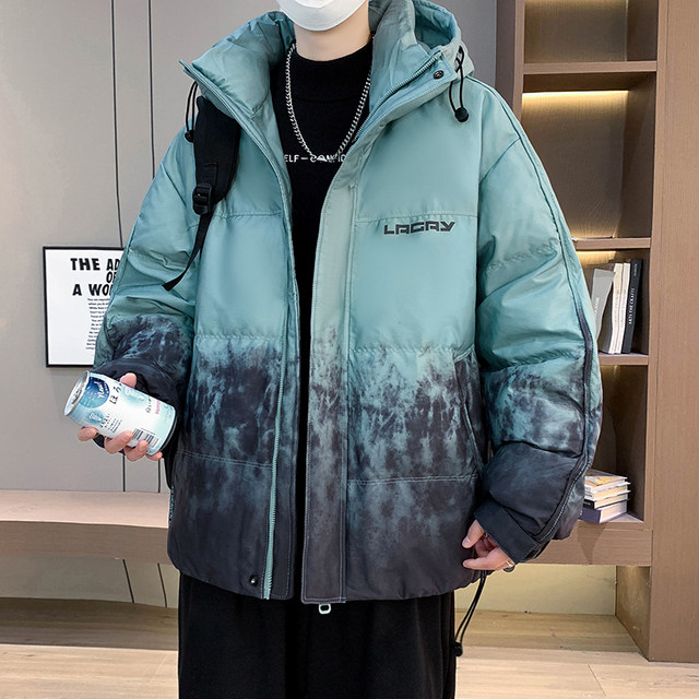 Gradient color cotton coat men's winter trendy brand thickened hooded cotton coat jacket for teenagers, junior high school students and older children's cotton-padded jacket