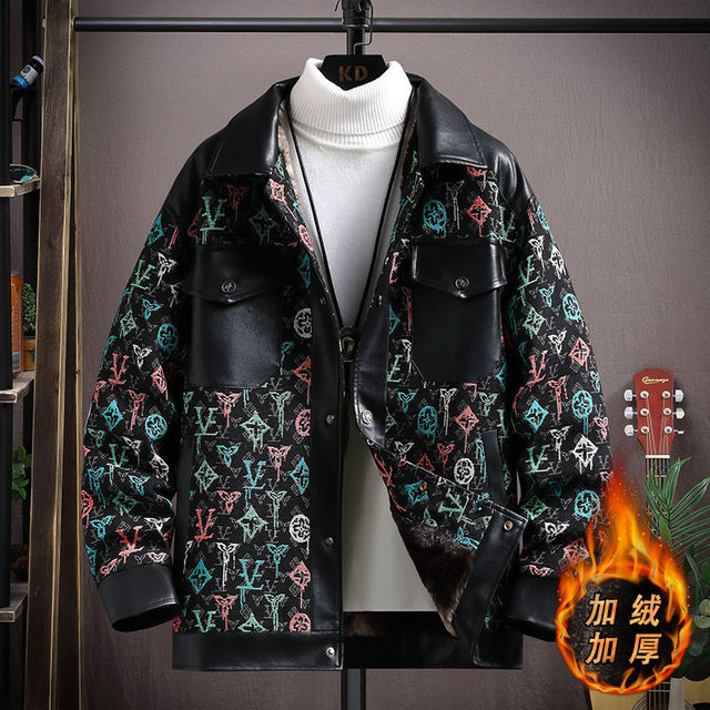 Men's Chanel-Style Jacket for Autumn and Winter, Fashionable Patchwork Jacquard, Fleece-Lined and Thickened, Trendy Brand, Lapel, Warm Coat