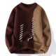 Color-Blocked Crew Neck Sweater for Men, Autumn and Winter 2024 New Style, Loose Trendy Brand Base Knitwear, Thickened and Warm Top