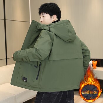 Men's Winter Jacket with Cotton Padding, Thick Hooded Coat, Workwear Cotton Jacket, Trendy Warm Outdoor Cold-Proof Jacket